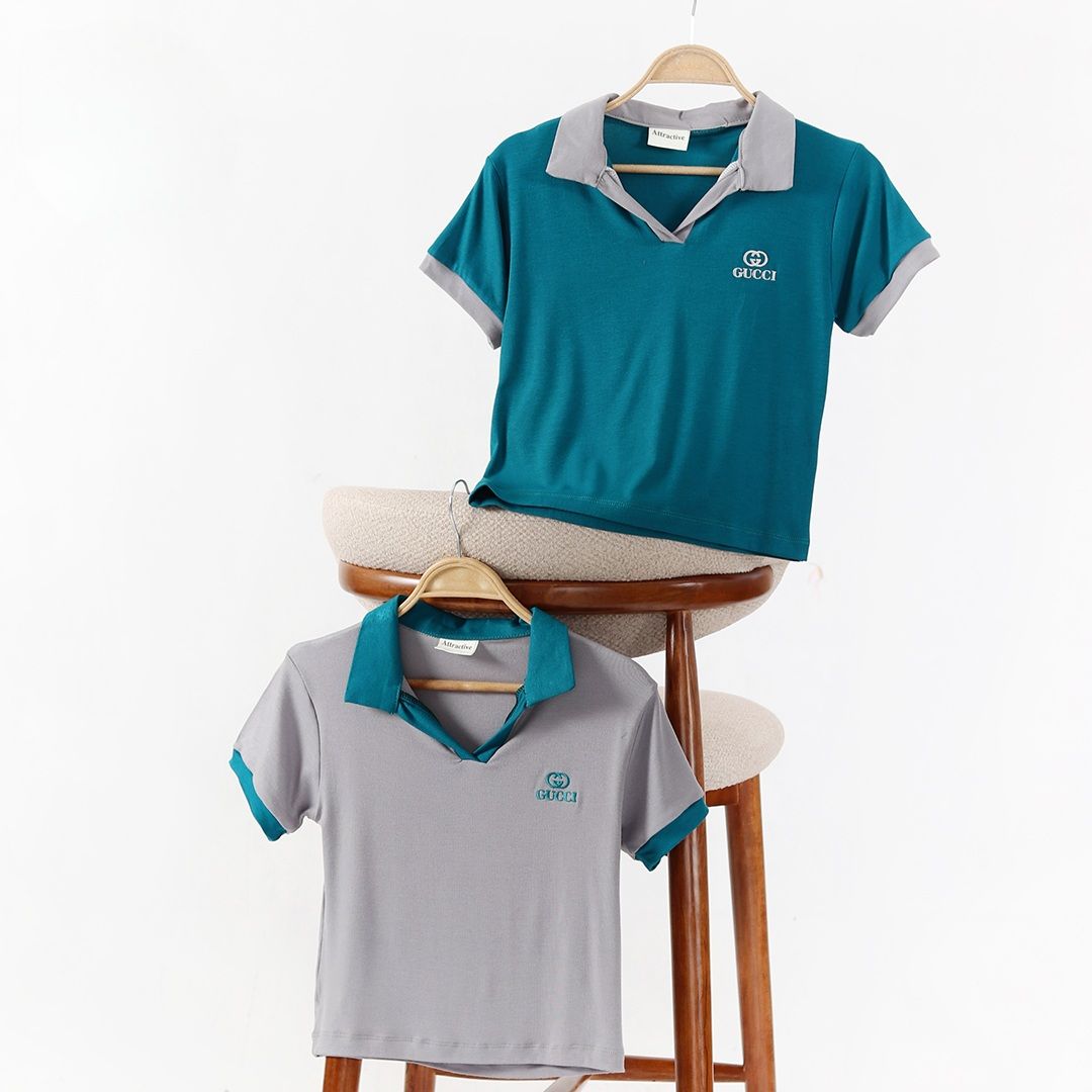 پولوشرت یقه رنگی جنس پاپایا گلدوزی  گوچی
